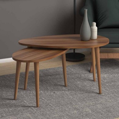 Spline Megapap melamine set of two pieces coffee tables in walnut color 80x40x46cm.