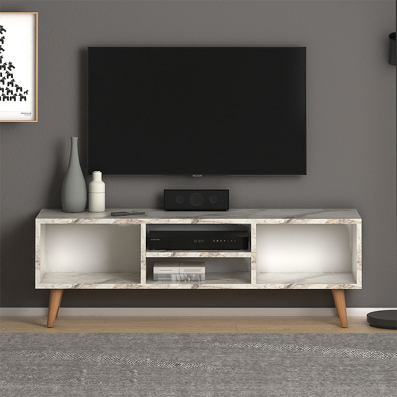 Loren Megapap melamine TV furniture in white marble effect color 120x30x40cm.