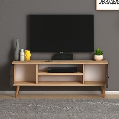 Έπιπλο τηλεόρασης Parma Megapap από μελαμίνη χρώμα industrial grey - oak 120x30x40εκ.
