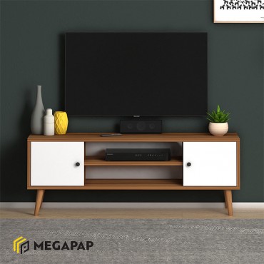 Έπιπλο τηλεόρασης Parma Megapap μελαμίνης χρώμα λευκό - καρυδί 120x30x40εκ.