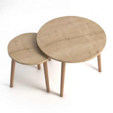 Roma Megapap melamine set of two coffee tables in oak color 60x60x46cm.