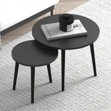 Roma Megapap melamine coffee table set of 2 in black color 60x60x46cm.