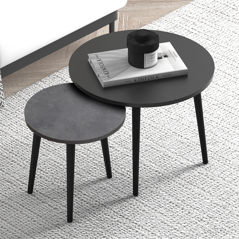 Roma Megapap melamine coffee table set of 2 in black - grey retro color 60x60x46cm.