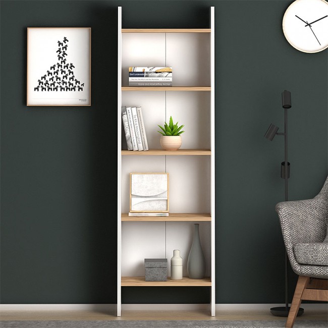 Βιβλιοθήκη μελαμίνης Flora Megapap χρώμα white pine 52x25x158εκ.