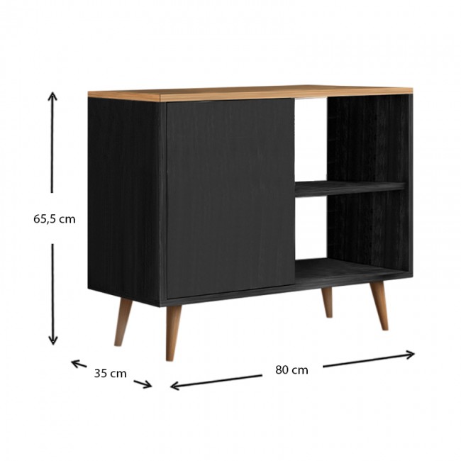 Κονσόλα - μπουφές μελαμίνης Luce Megapap χρώμα μαύρο antique - oak 80x35x66εκ.