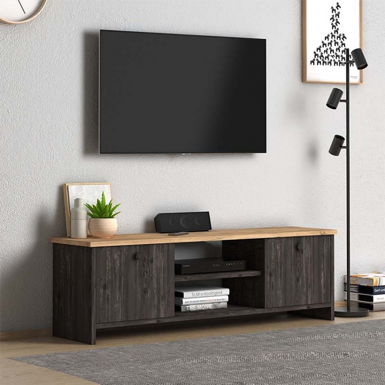 Έπιπλο τηλεόρασης Cube Megapap μελαμίνης χρώμα pine - industrial grey 120x30x40εκ.