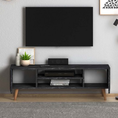 Etna Megapap melamine TV furniture in black marble effect color 120x30x40cm.