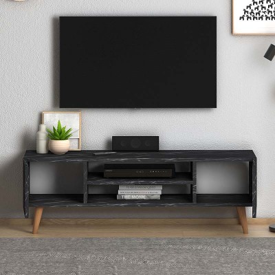 Έπιπλο τηλεόρασης Etna Megapap από μελαμίνη χρώμα μαύρο εφέ μαρμάρου 120x30x40εκ.