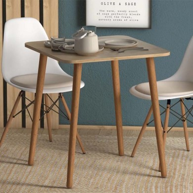 Kare Megapap melamine table in oak color 70x70x72cm.