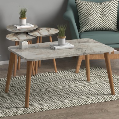 Soul Megapap melamine coffee table set of 4 in beige marble effect color 90x55x43cm.