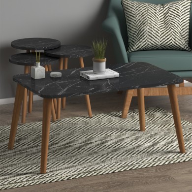 Soul Megapap melamine coffee table set of 4 in black marble effect color 90x55x43cm.