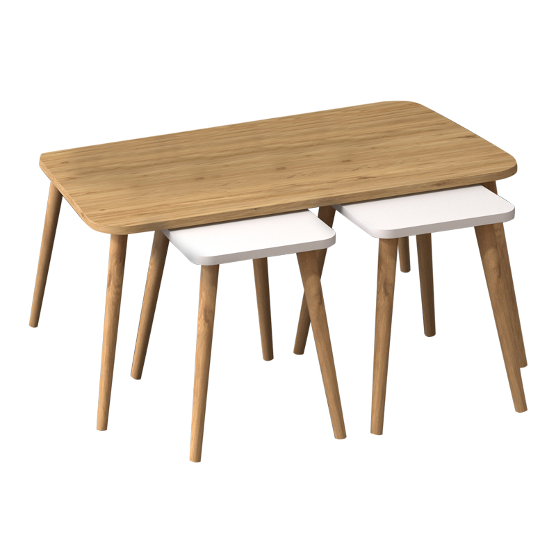 Oliva Megapap melamine coffee table set of 3 in oak - white color 90x55x46cm.