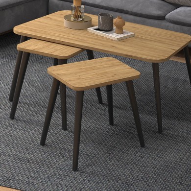 Oliva Megapap melamine coffee table set of 3 in oak 90x55x46cm.