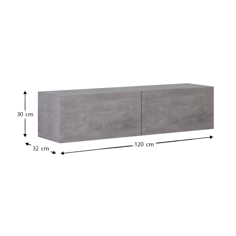 Palm Megapap melamine wall mounted tv furniture in retro grey color 120x32x30cm.