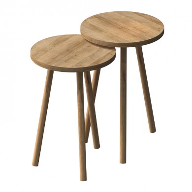 Roma Megapap side table set of 2 in oak color Ø34x46cm.