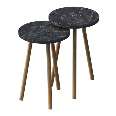 Roma Megapap side table set of 2 in black marble color Ø34x46cm.