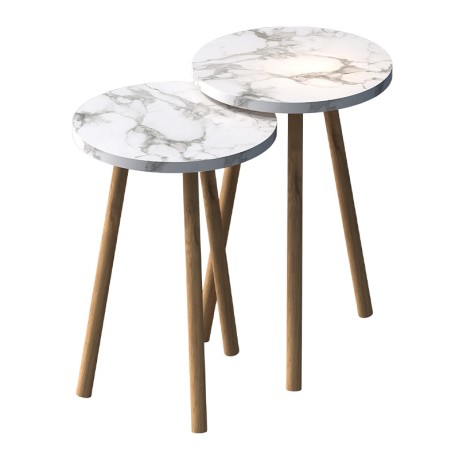 Roma Megapap side table set of 2 in white marble color Ø34x46cm.
