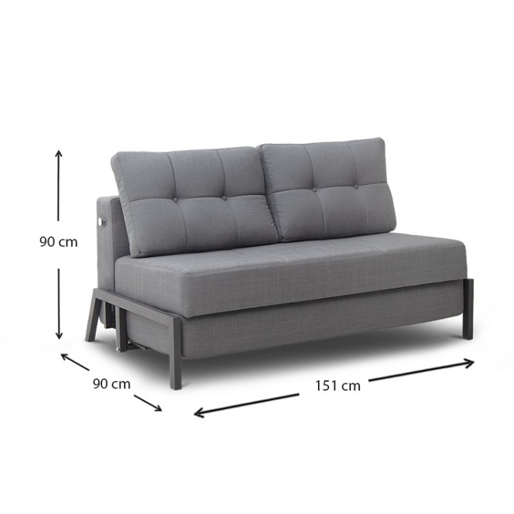 Καναπές - κρεβάτι Lombardy Megapap διθέσιος υφασμάτινος χρώμα ανοιχτό γκρι 151x90x90εκ.