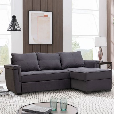 Γωνιακός καναπές - κρεβάτι Puglia Megapap αναστρέψιμος υφασμάτινος χρώμα γκρι 250x90-165x82εκ.