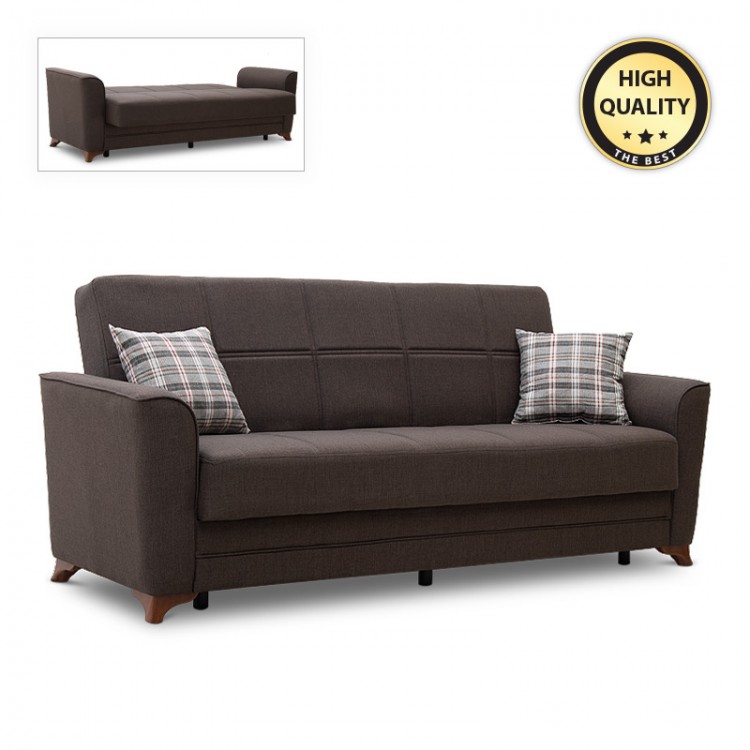 Καναπές - κρεβάτι Albero Megapap τριθέσιος υφασμάτινος χρώμα καφέ 232x92x98εκ.