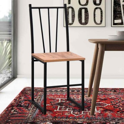 Καρέκλα Thiago Megapap μεταλλική - μελαμίνης χρώμα μαύρο - ανοιχτό καρυδί 39x43x86εκ.