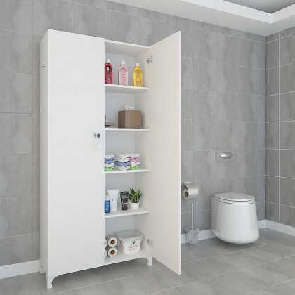 Ντουλάπι κουζίνας/μπάνιου - παπουτσοθήκη μελαμίνης Harte Megapap σε λευκό 70x32x168εκ.