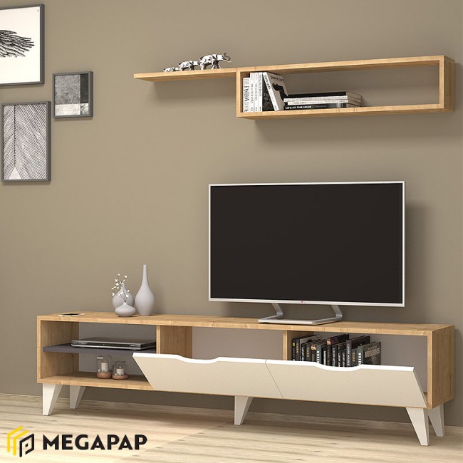 Σύνθεση τηλεόρασης Volge Megapap από μελαμίνη χρώμα λευκό - sonoma 180x35x47εκ.