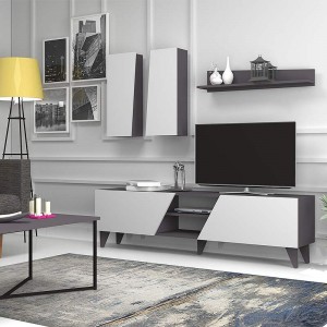 Σύνθεση τηλεόρασης Asos Megapap από μελαμίνη χρώμα λευκό - γκρι 180x35x47εκ.