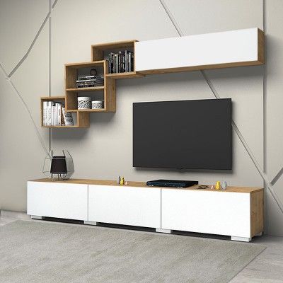 Σύνθεση τηλεόρασης Free Megapap από μελαμίνη χρώμα λευκό - sonoma 210x35x38εκ.