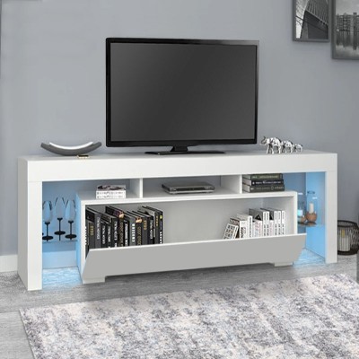 Έπιπλο τηλεόρασης Stilo Megapap με φωτισμό LED χρώμα λευκό 150x37x52εκ.