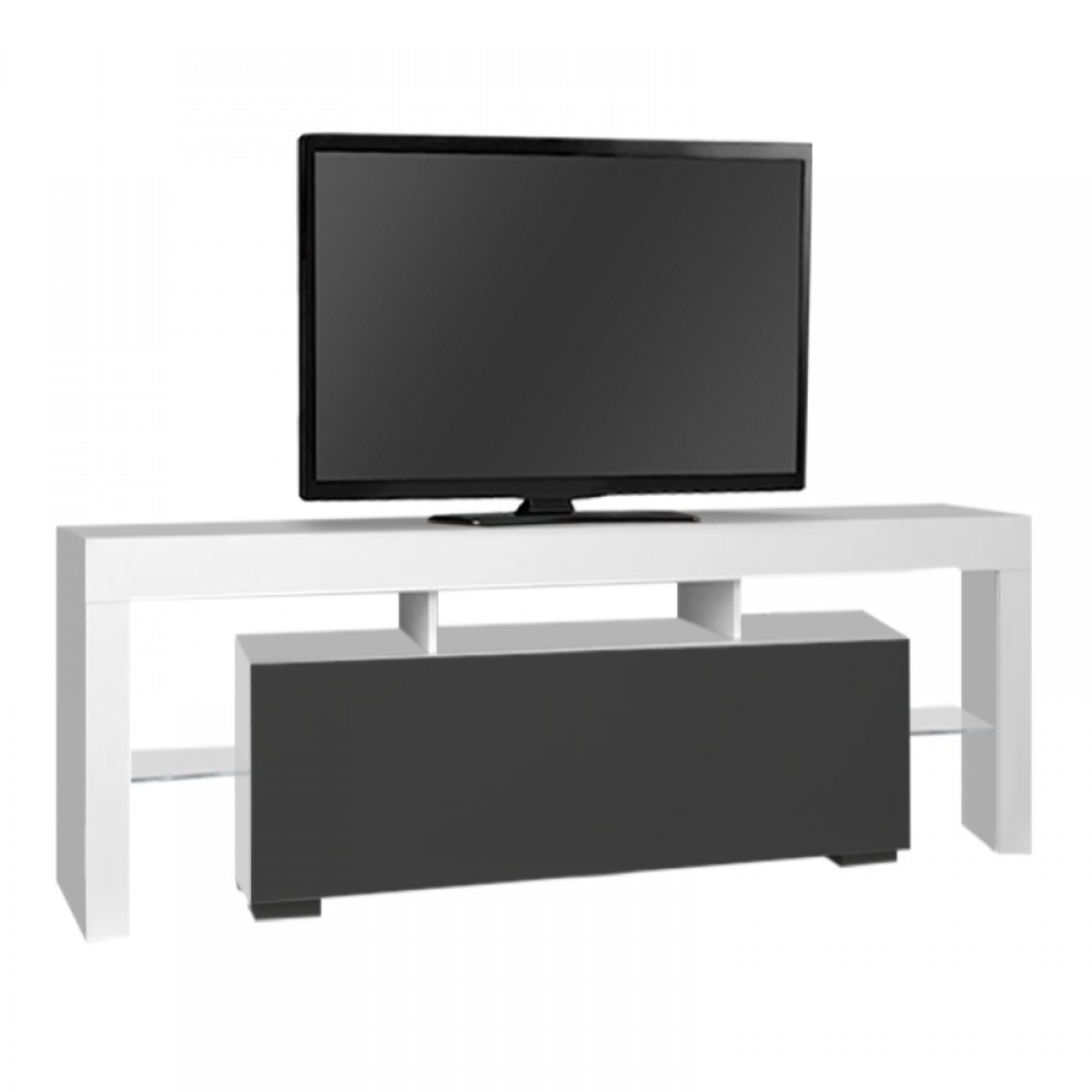 Έπιπλο τηλεόρασης Stilo Megapap από μελαμίνη χρώμα λευκό - μαύρο 150x37x52εκ.
