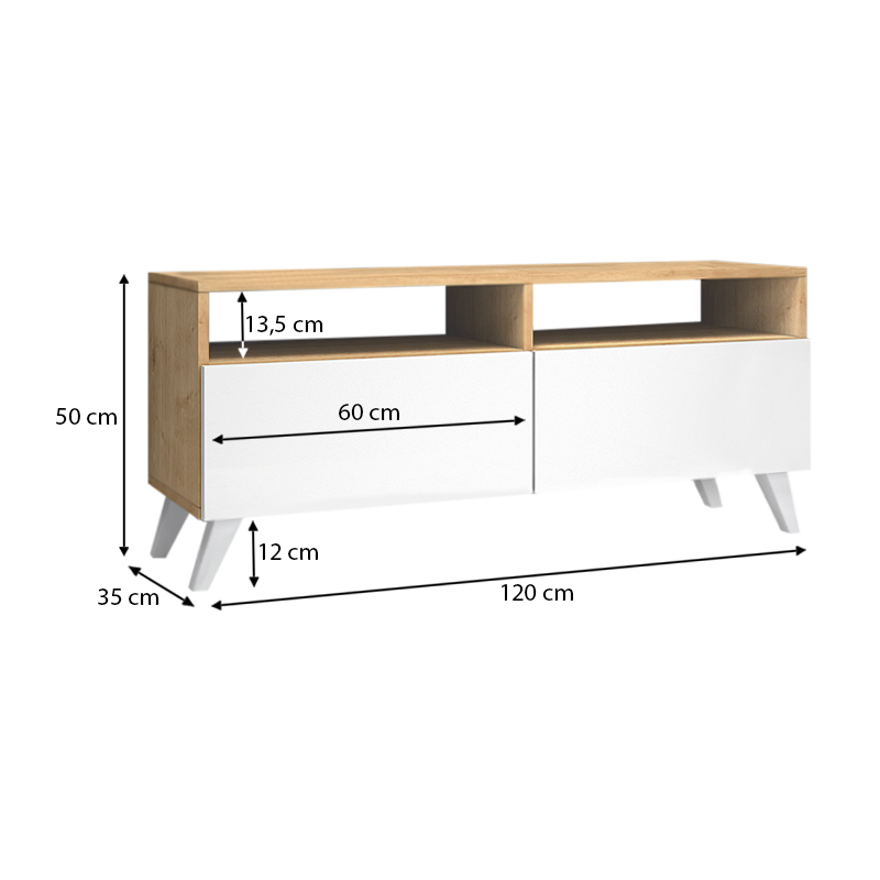 Encoy Megapap melamine TV furniture in sonoma - white color 120x35x50cm.