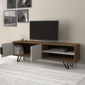 Foot Megapap melamine TV furniture in walnut - white color 160x35x49cm.