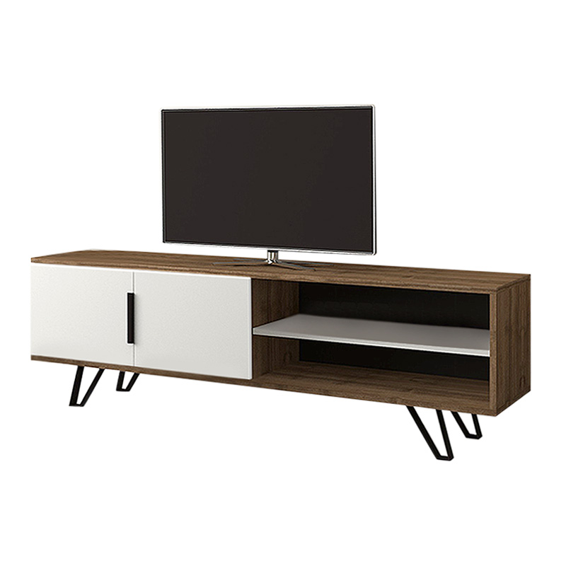 Foot Megapap melamine TV furniture in walnut - white color 160x35x49cm.