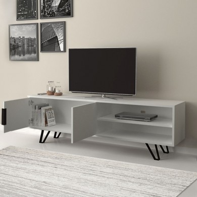 Foot Megapap melamine TV furniture in white color 160x35x49cm.