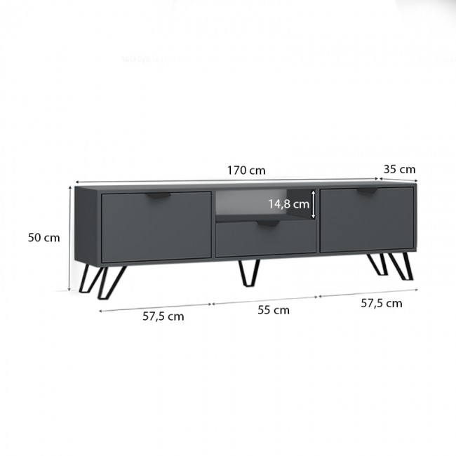 Έπιπλο τηλεόρασης Jasmine Megapap χρώμα γκρι 170x35x50εκ.