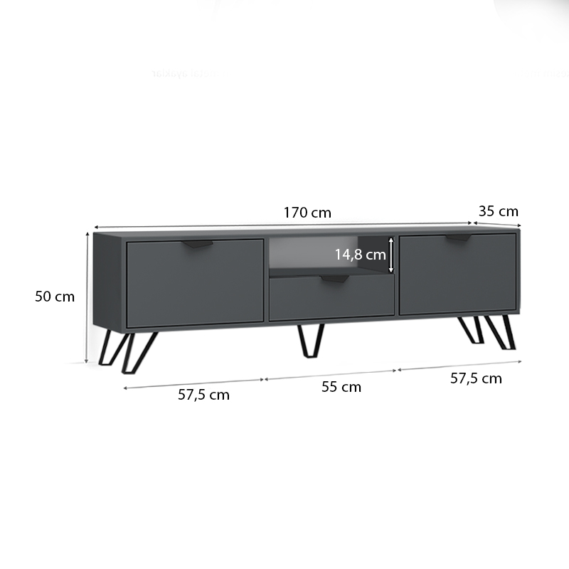 Jasmine Megapap melamine TV furniture in grey color 170x35x50cm.