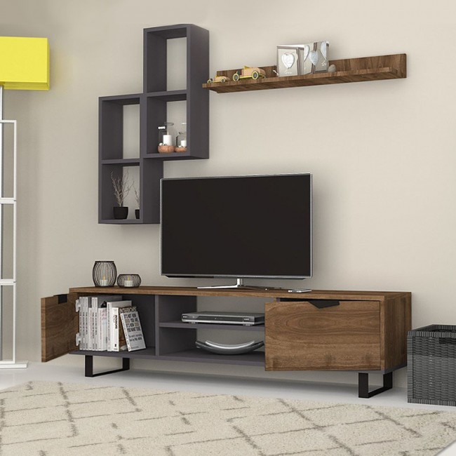 Σύνθεση τηλεόρασης Lonsa Megapap χρώμα καρυδί - γκρι 160x35x40εκ.