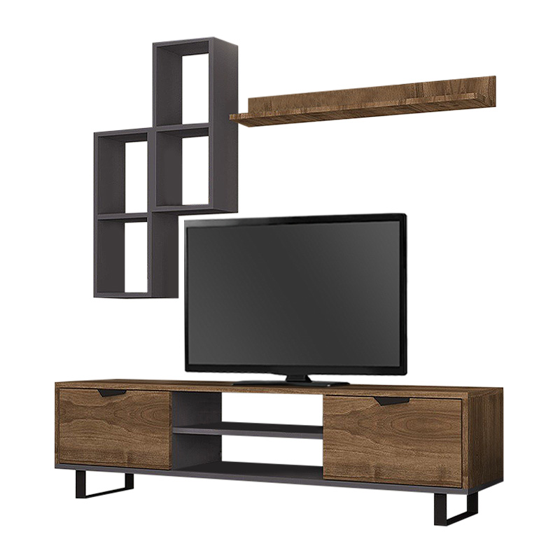 Lonsa Megapap melamine TV unit in walnut - grey color 160x35x40cm.
