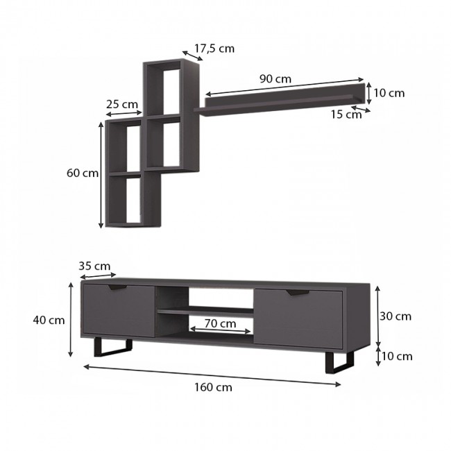 Σύνθεση τηλεόρασης Lonsa Megapap χρώμα γκρι 160x35x40εκ.