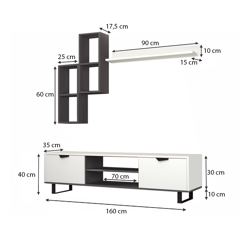 Lonsa Megapap melamine TV unit in white color 160x35x40cm.