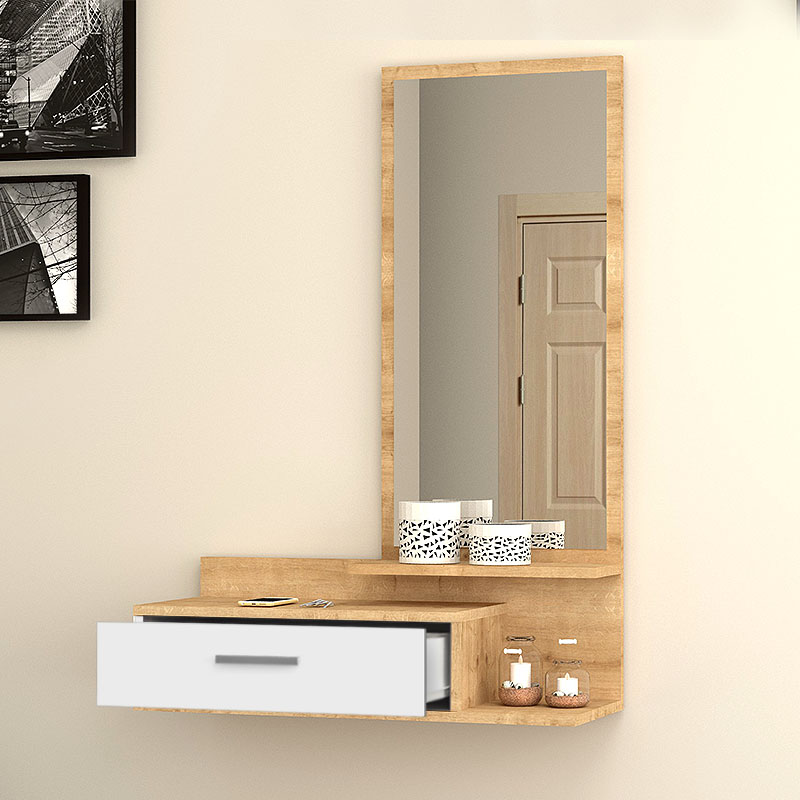 Joy Megapap melamine entrance furniture - dressing table with mirror in sonoma - white color 80x35x116cm.