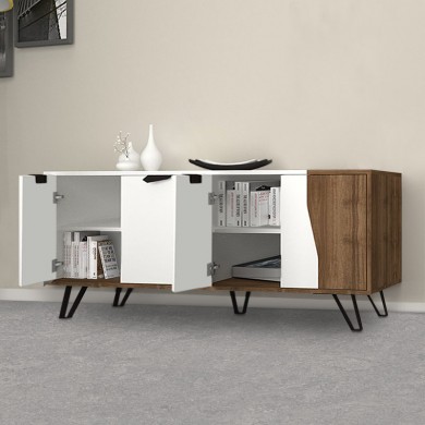 Μπουφές Jasmine Megapap χρώμα λευκό - καρυδί 160x45x78εκ.