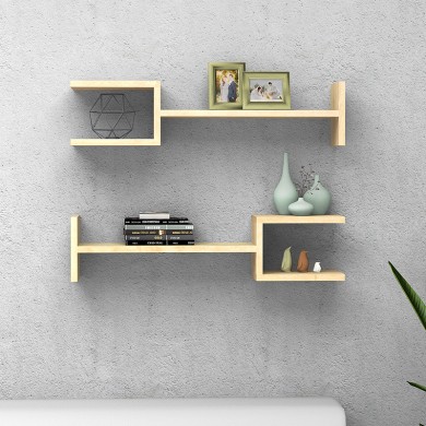 Linza Megapap melamine 2 pieces wall shelf in sonoma color 76x17x18cm.