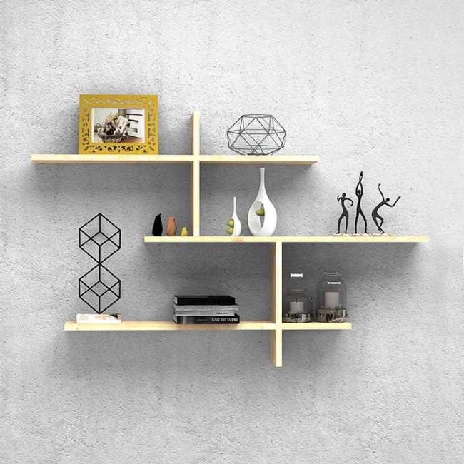 Ραφιέρα τοίχου Kanz Megapap χρώμα φυσικό οξιάς 125x17x83,6εκ.