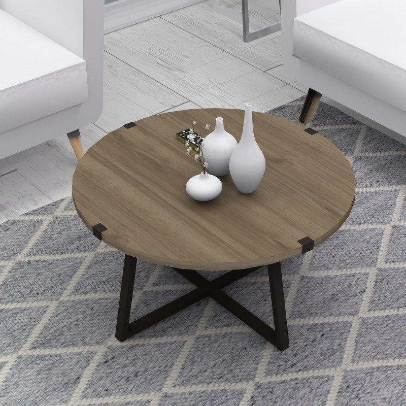 Mauricio Megapap metallic - melamine coffee table in walnut - anthracite color 78x78x43cm.