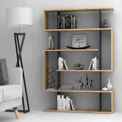 Clint Megapap melamine bookcase in sonoma - anthracite color 108,5x25,5x161cm.