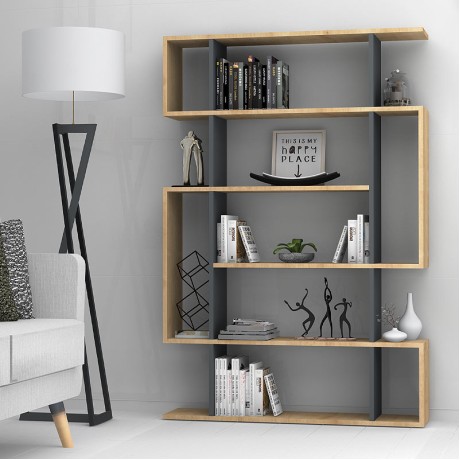 Clint Megapap melamine bookcase in sonoma - anthracite color 108,5x25,5x161cm.