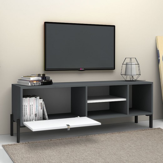 Έπιπλο τηλεόρασης Hedda Megapap χρώμα γκρι - λευκό 160x35x50εκ.