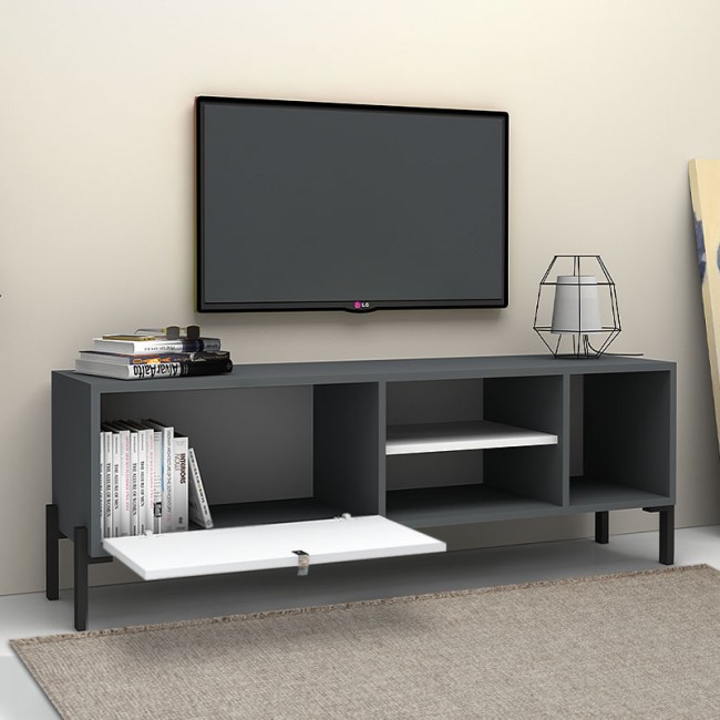 Έπιπλο τηλεόρασης Hedda Megapap χρώμα γκρι - λευκό 160x35x50εκ.
